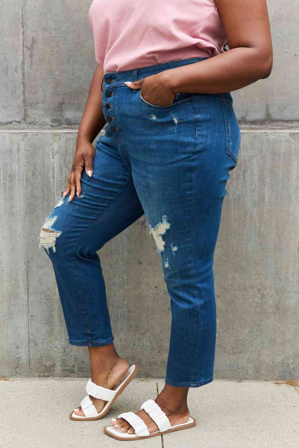 Judy Blue Melanie Full Size High Waisted Distressed Boyfriend Jeans - Mad Gringa Hats & Boutique