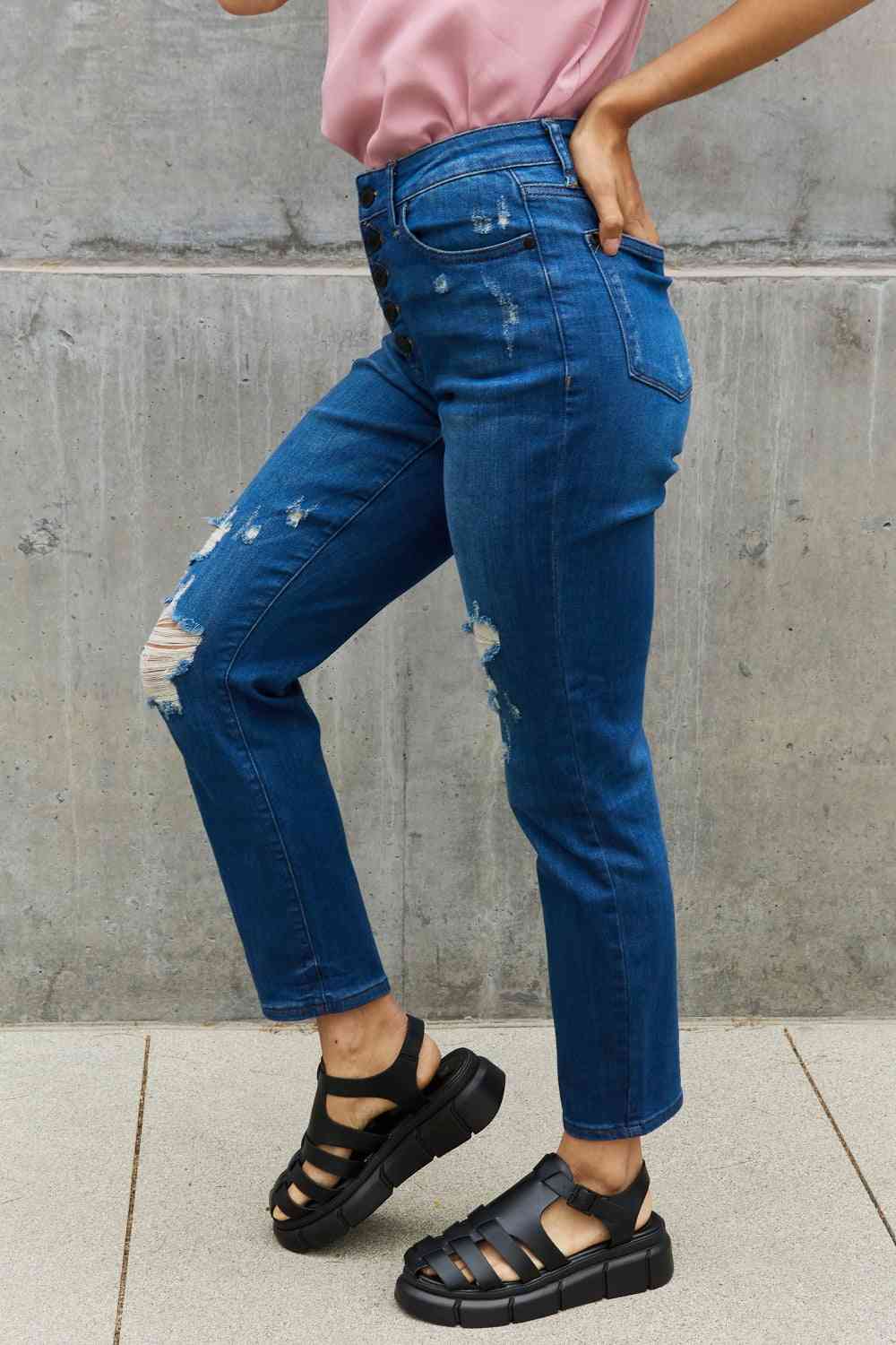 Judy Blue Melanie Full Size High Waisted Distressed Boyfriend Jeans - Mad Gringa Hats & Boutique
