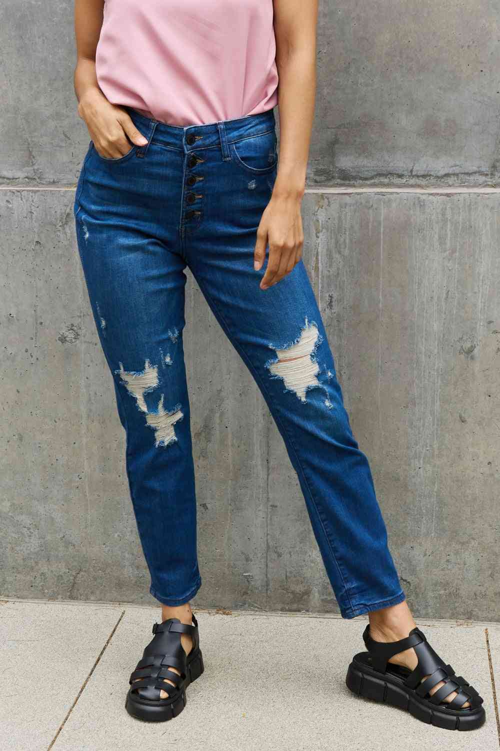 Judy Blue Melanie Full Size High Waisted Distressed Boyfriend Jeans - Mad Gringa Hats & Boutique
