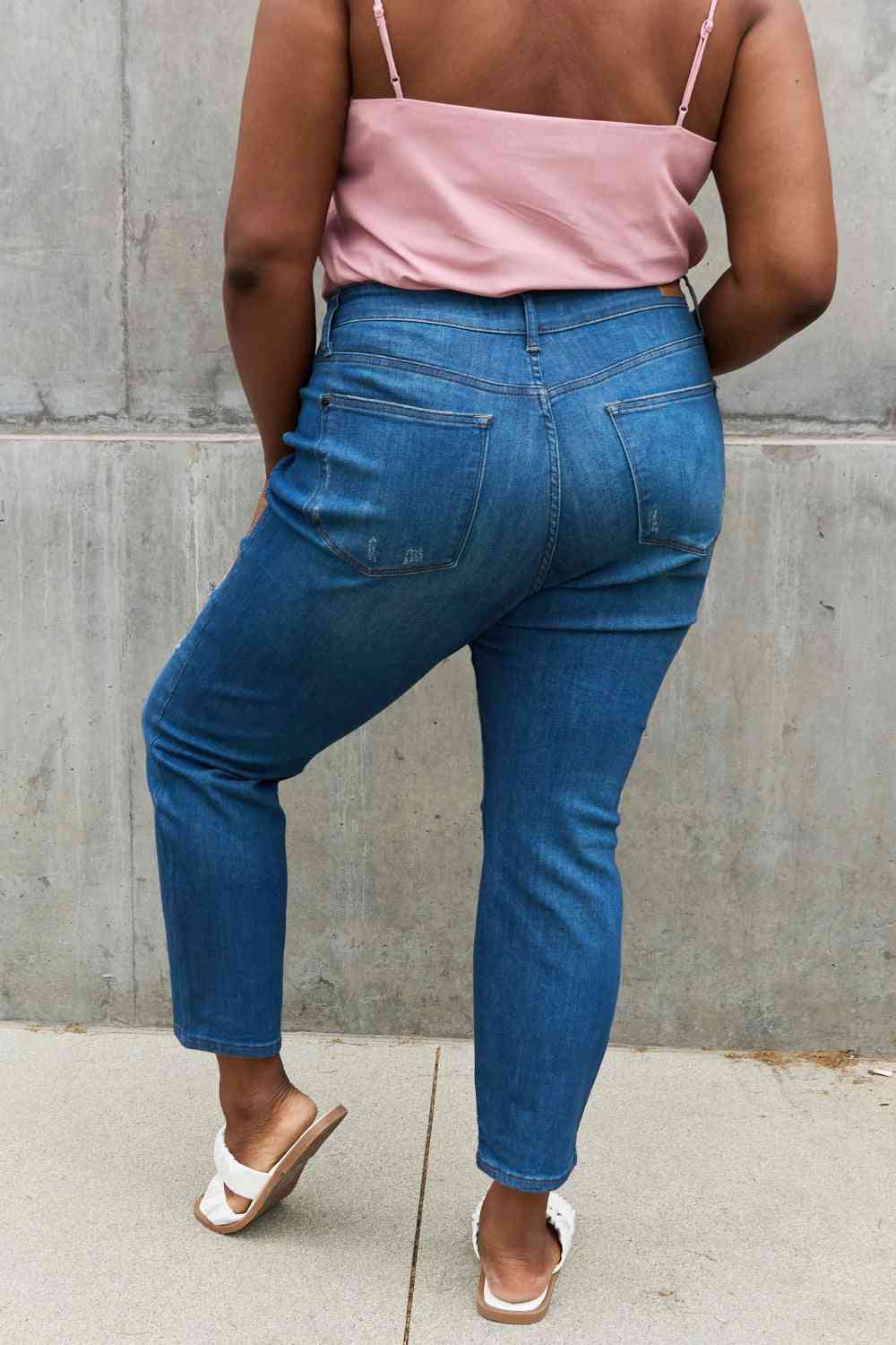 Judy Blue Melanie Full Size High Waisted Distressed Boyfriend Jeans - Mad Gringa Hats & Boutique