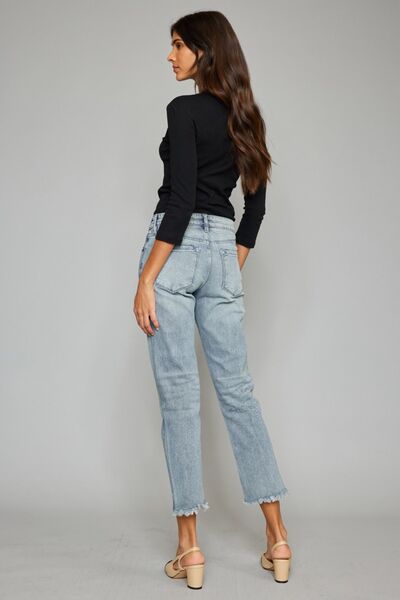Kancan High Waist Button Fly Raw Hem Cropped Straight Jeans - Mad Gringa Hats & Boutique