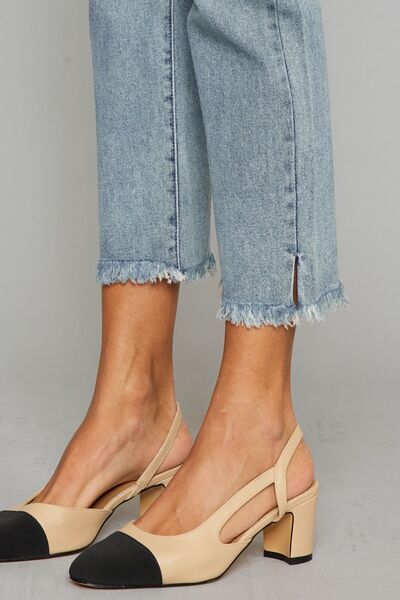 Kancan High Waist Button Fly Raw Hem Cropped Straight Jeans - Mad Gringa Hats & Boutique