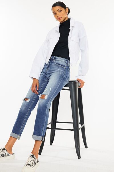 Kancan High Waist Distressed Hem Detail Cropped Straight Jeans - Mad Gringa Hats & Boutique