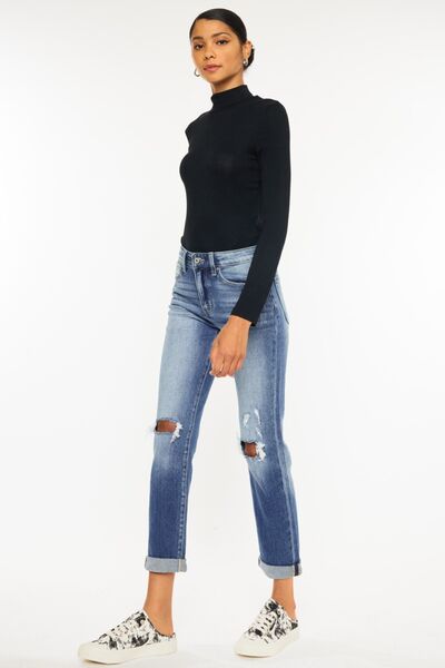 Kancan High Waist Distressed Hem Detail Cropped Straight Jeans - Mad Gringa Hats & Boutique