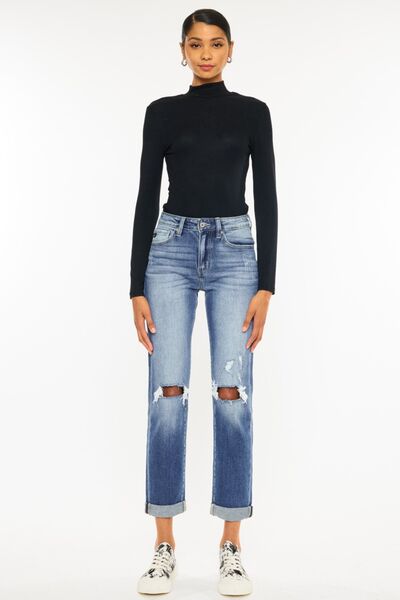 Kancan High Waist Distressed Hem Detail Cropped Straight Jeans - Mad Gringa Hats & Boutique