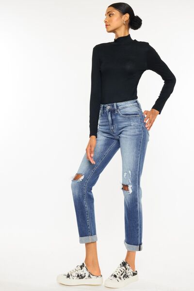 Kancan High Waist Distressed Hem Detail Cropped Straight Jeans - Mad Gringa Hats & Boutique