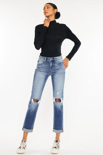 Kancan High Waist Distressed Hem Detail Cropped Straight Jeans - Mad Gringa Hats & Boutique
