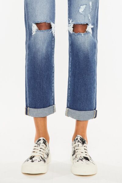 Kancan High Waist Distressed Hem Detail Cropped Straight Jeans - Mad Gringa Hats & Boutique