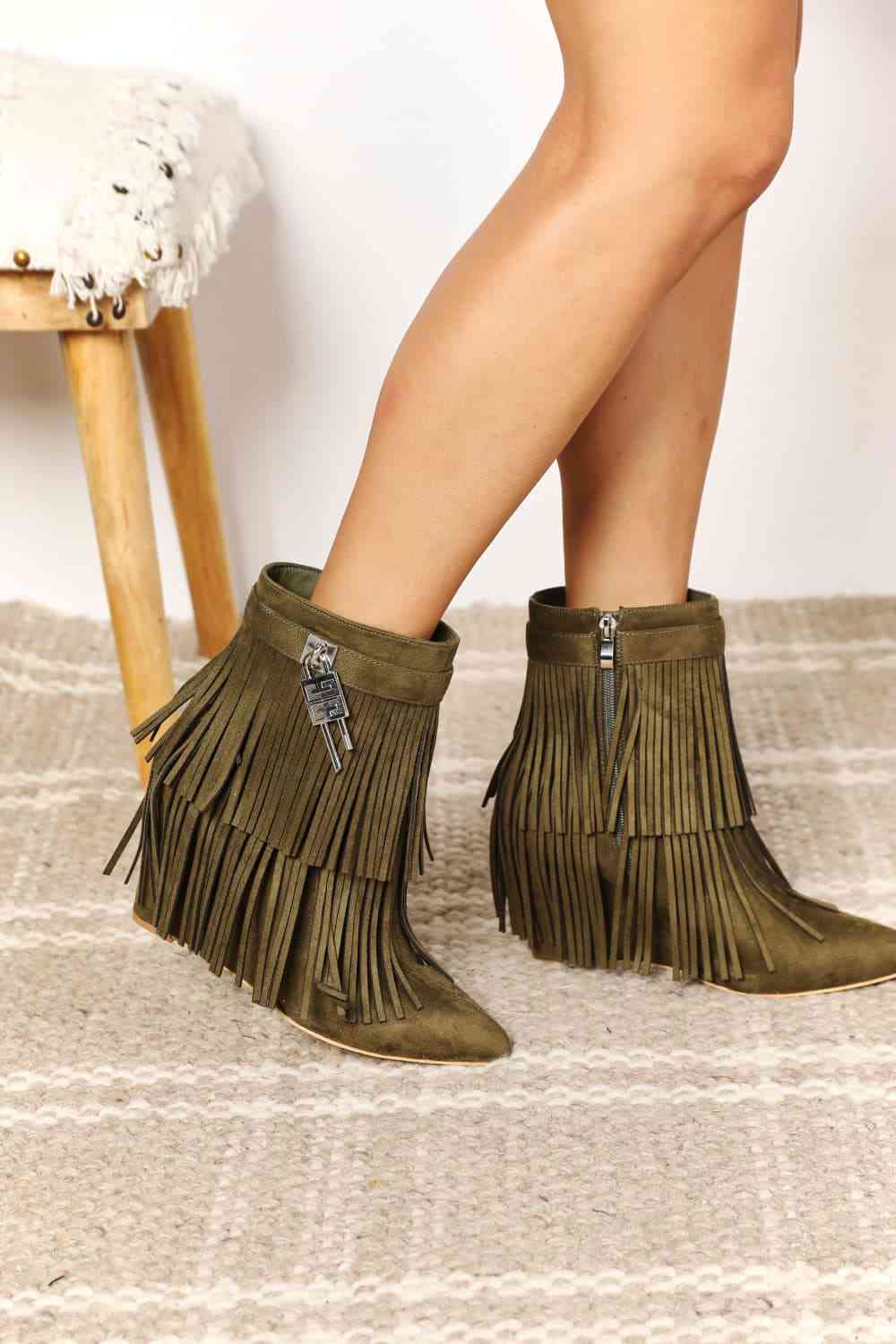 Legend Women's Tassel Wedge Heel Ankle Booties - Mad Gringa Hats & Boutique