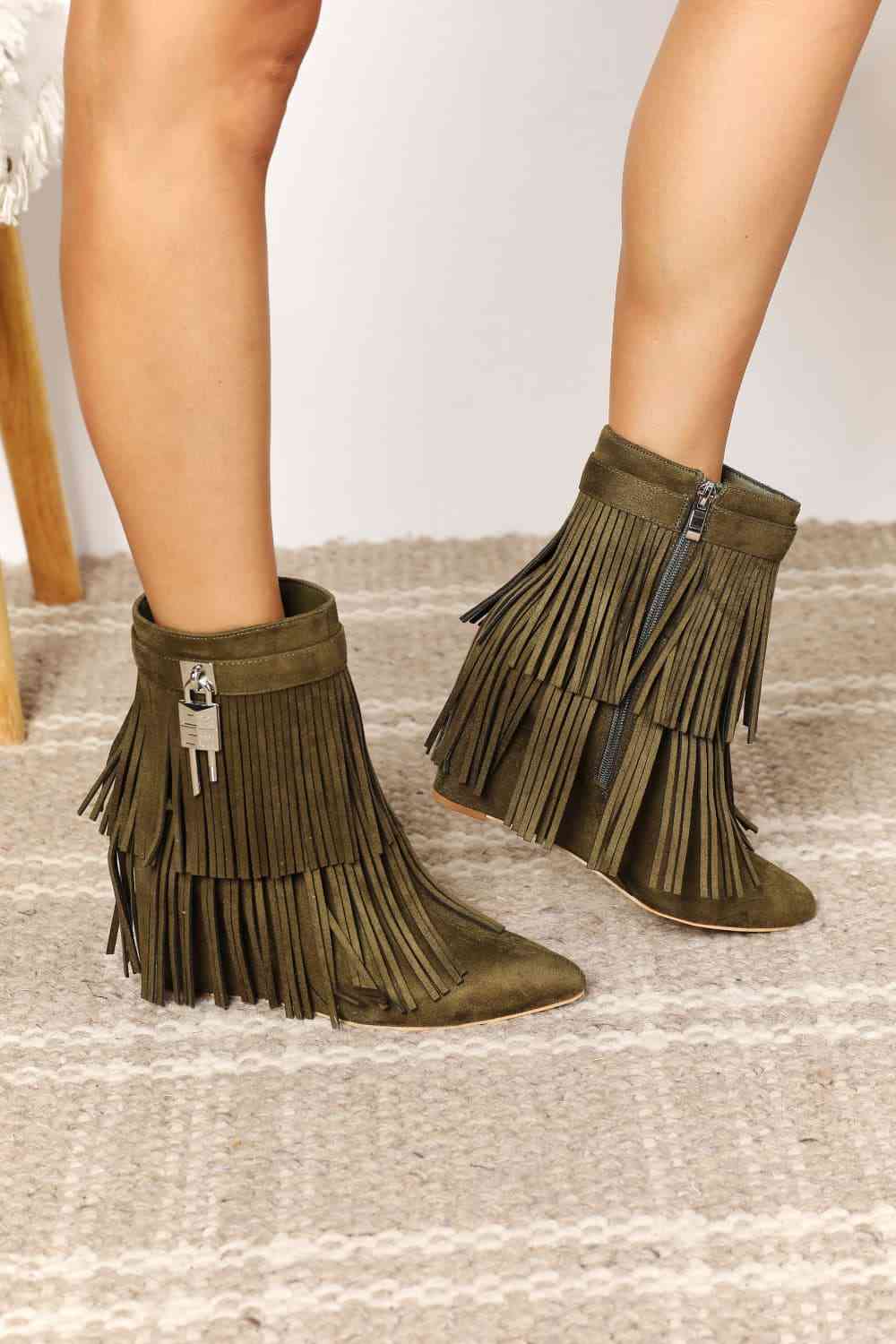 Legend Women's Tassel Wedge Heel Ankle Booties - Mad Gringa Hats & Boutique