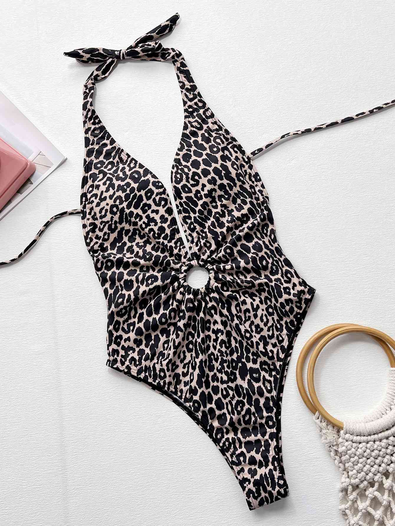 Leopard Halter Neck Ring Detail One-Piece Swimsuit - Mad Gringa Hats & Boutique