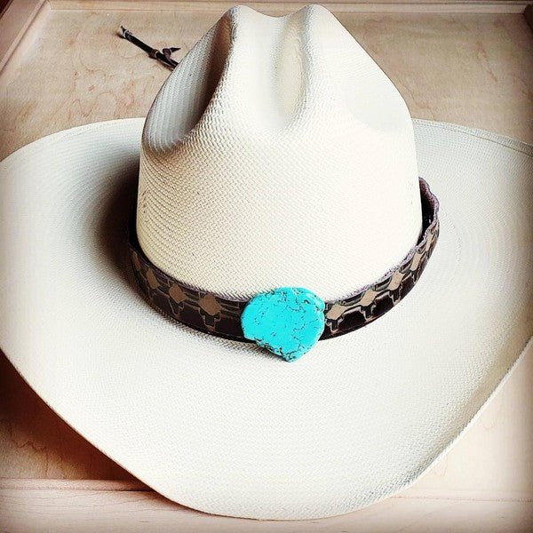 Navajo Embossed Leather Hat Band w/ Turquoise Slab - Mad Gringa Hats & Boutique