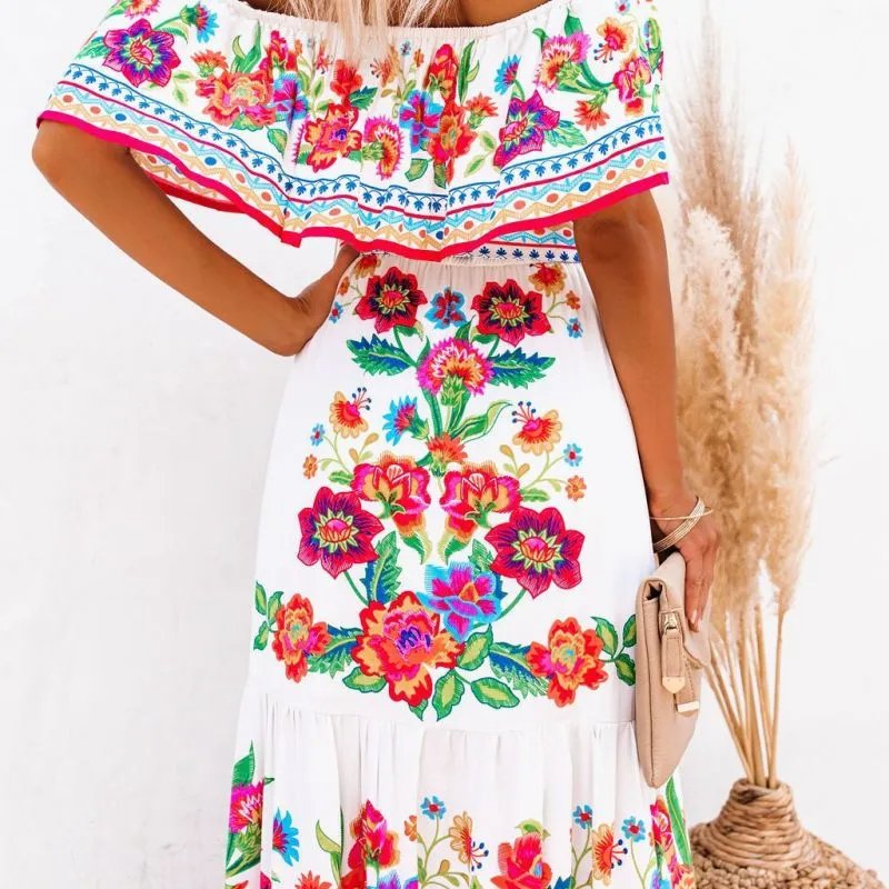 Off Shoulder Floral Print Maxi Dress - Mad Gringa Hats & Boutique