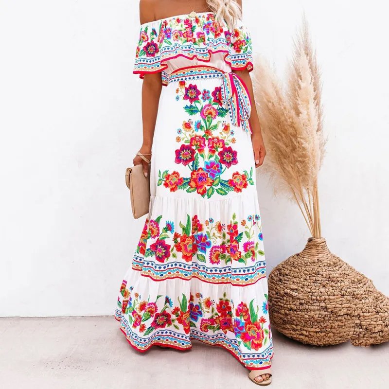 Off Shoulder Floral Print Maxi Dress - Mad Gringa Hats & Boutique