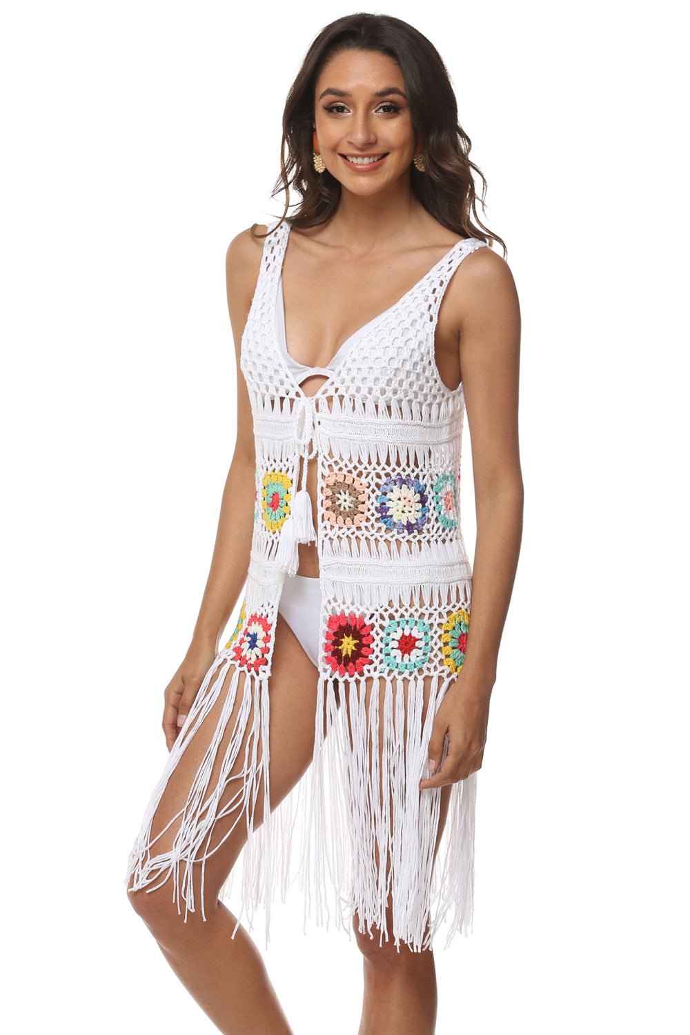 Openwork Fringe Detail Embroidery Sleeveless Cover-Up - Mad Gringa Hats & Boutique