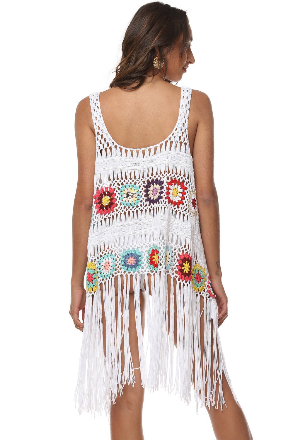 Openwork Fringe Detail Embroidery Sleeveless Cover-Up - Mad Gringa Hats & Boutique