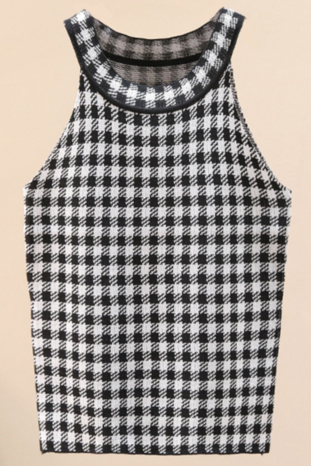 Plaid Round Neck Sleeveless Knit Top - Mad Gringa Hats & Boutique