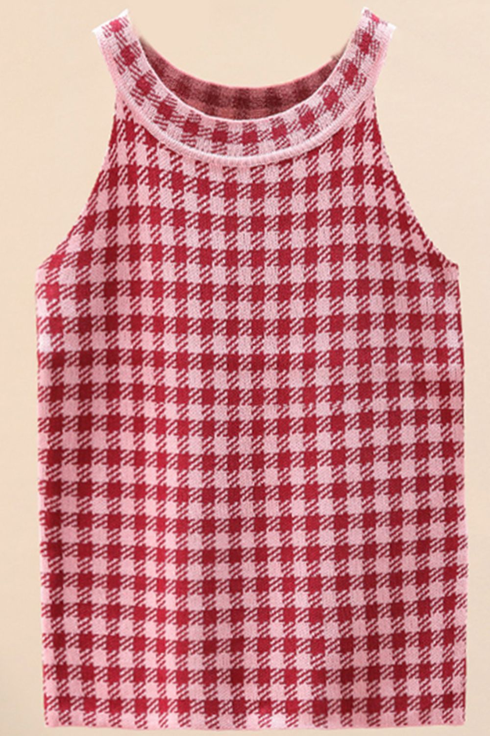 Plaid Round Neck Sleeveless Knit Top - Mad Gringa Hats & Boutique