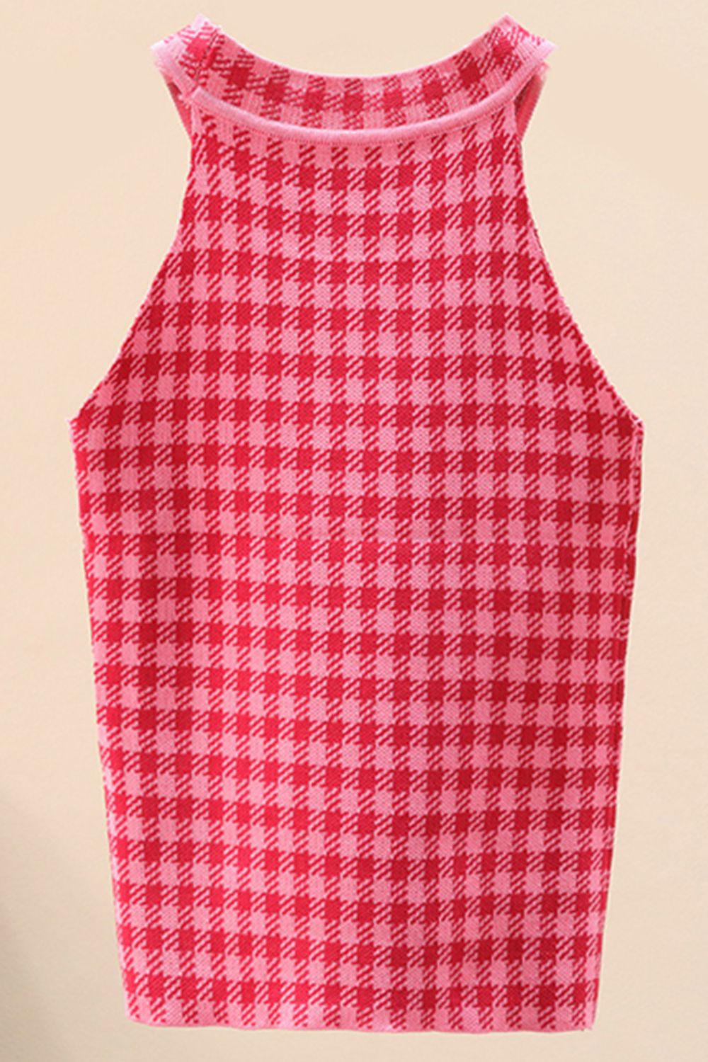 Plaid Round Neck Sleeveless Knit Top - Mad Gringa Hats & Boutique