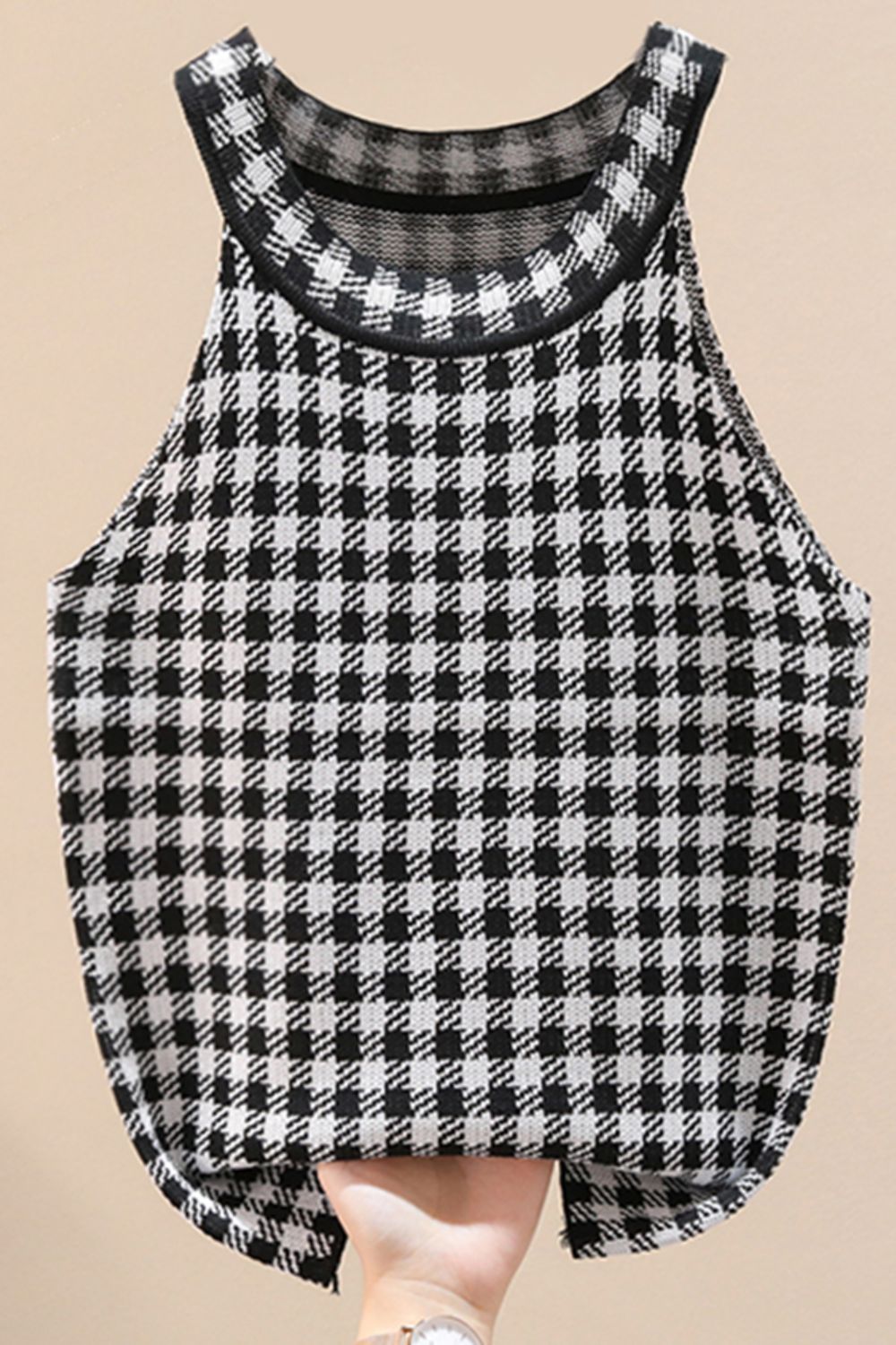 Plaid Round Neck Sleeveless Knit Top - Mad Gringa Hats & Boutique