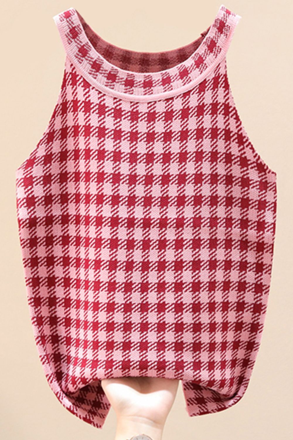 Plaid Round Neck Sleeveless Knit Top - Mad Gringa Hats & Boutique