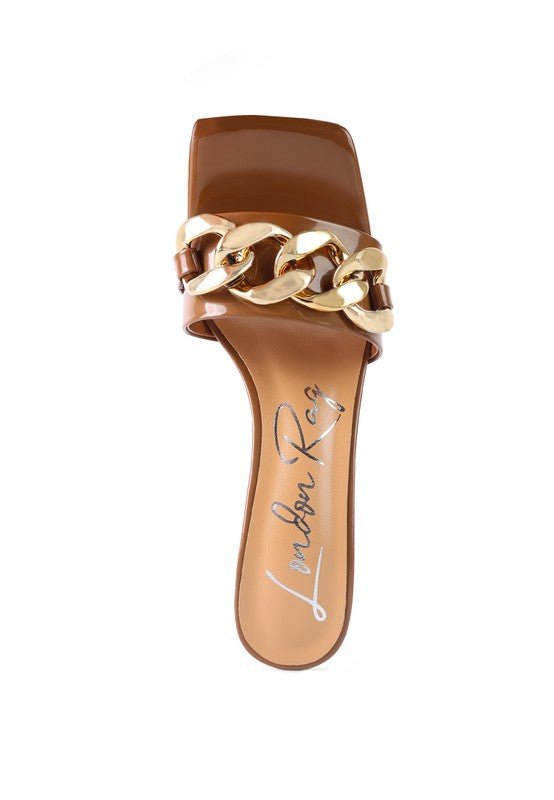 PLAYDOLL METAL CHAIN DETAIL BLOCK HEEL SANDAL - Mad Gringa Hats & Boutique