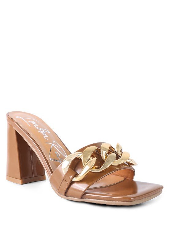 PLAYDOLL METAL CHAIN DETAIL BLOCK HEEL SANDAL - Mad Gringa Hats & Boutique