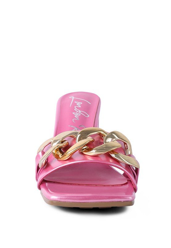 PLAYDOLL METAL CHAIN DETAIL BLOCK HEEL SANDAL - Mad Gringa Hats & Boutique