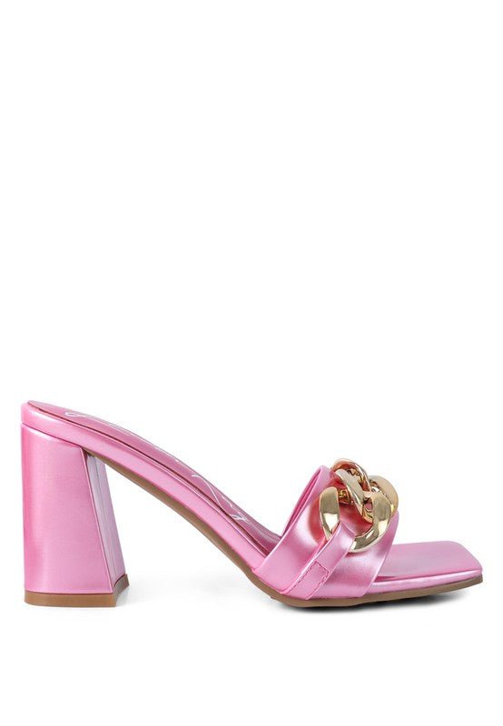 PLAYDOLL METAL CHAIN DETAIL BLOCK HEEL SANDAL - Mad Gringa Hats & Boutique