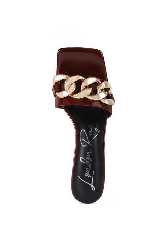 PLAYDOLL METAL CHAIN DETAIL BLOCK HEEL SANDAL - Mad Gringa Hats & Boutique