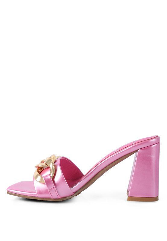 PLAYDOLL METAL CHAIN DETAIL BLOCK HEEL SANDAL - Mad Gringa Hats & Boutique