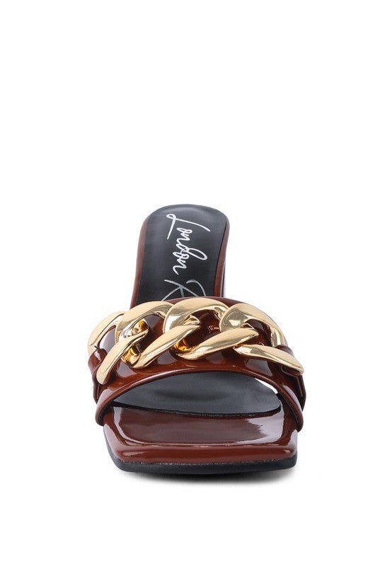 PLAYDOLL METAL CHAIN DETAIL BLOCK HEEL SANDAL - Mad Gringa Hats & Boutique