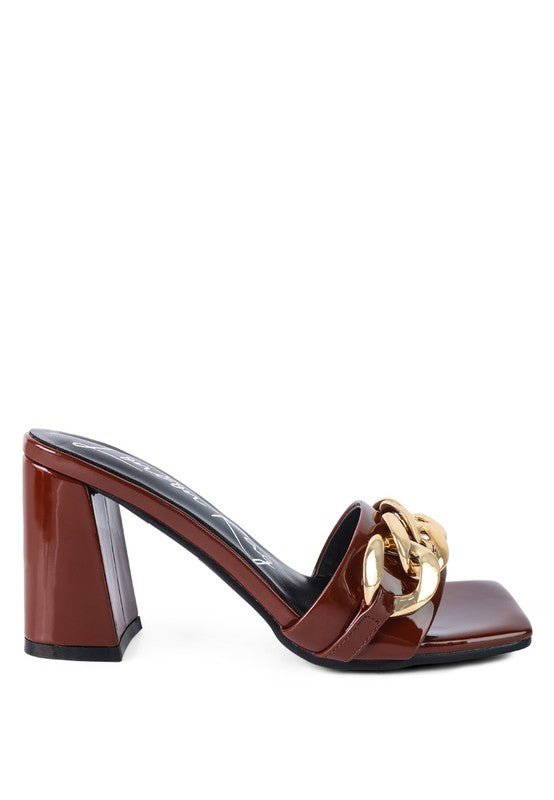 PLAYDOLL METAL CHAIN DETAIL BLOCK HEEL SANDAL - Mad Gringa Hats & Boutique