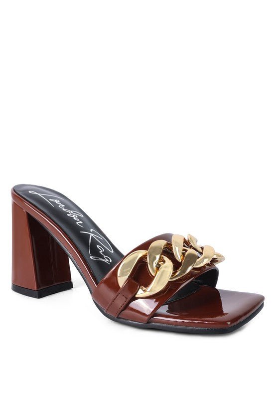 PLAYDOLL METAL CHAIN DETAIL BLOCK HEEL SANDAL - Mad Gringa Hats & Boutique