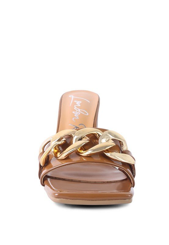 PLAYDOLL METAL CHAIN DETAIL BLOCK HEEL SANDAL - Mad Gringa Hats & Boutique
