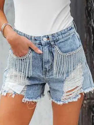 Chain Tassel Ripped Denim Shorts - Mad Gringa Hats & Boutique