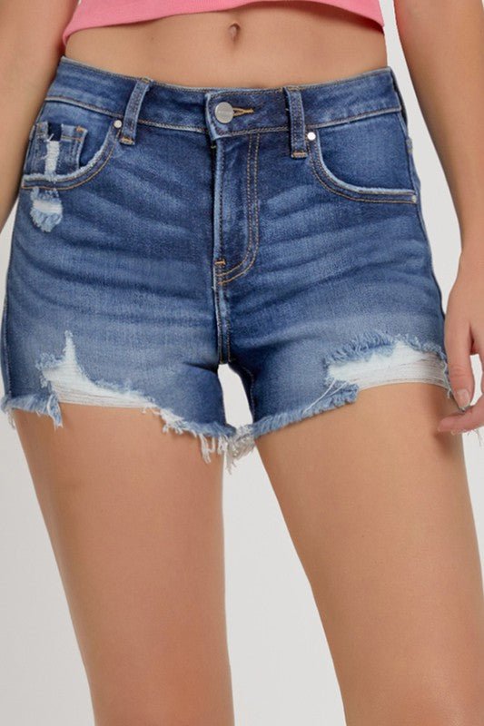 Risen Mid-Rise Bottom Hem Distressed Detail Shorts - Mad Gringa Hats & Boutique