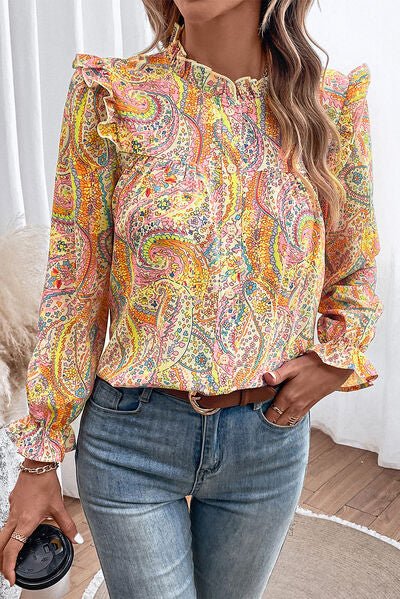 Printed Frill Flounce Sleeve Shirt - Mad Gringa Hats & Boutique