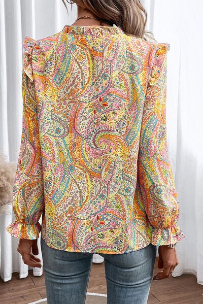 Printed Frill Flounce Sleeve Shirt - Mad Gringa Hats & Boutique
