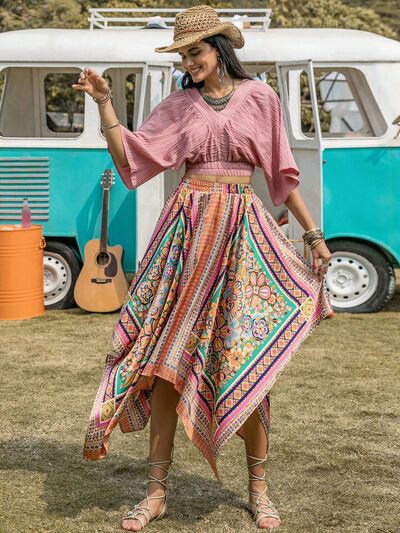 Printed High Waist Handkerchief Hem Skirt - Mad Gringa Hats & Boutique