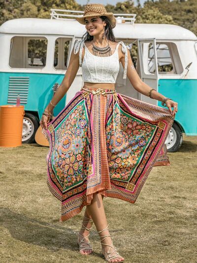 Printed High Waist Handkerchief Hem Skirt - Mad Gringa Hats & Boutique