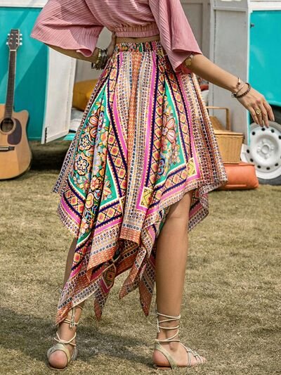 Printed High Waist Handkerchief Hem Skirt - Mad Gringa Hats & Boutique