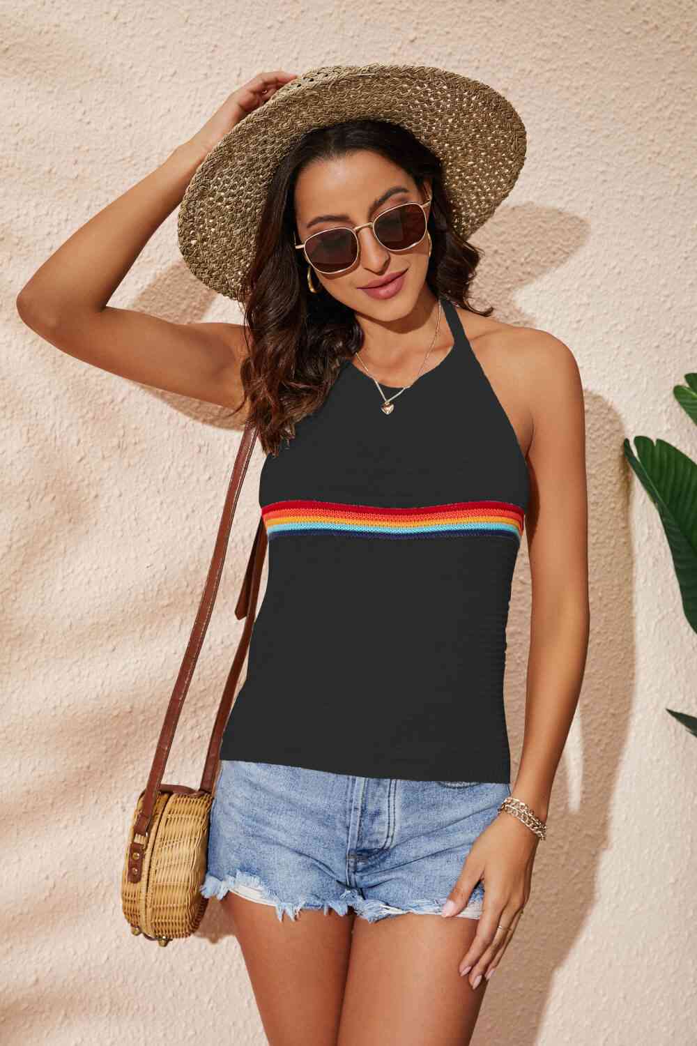Rainbow Stripe Halter Neck Knit Tank - Mad Gringa Hats & Boutique