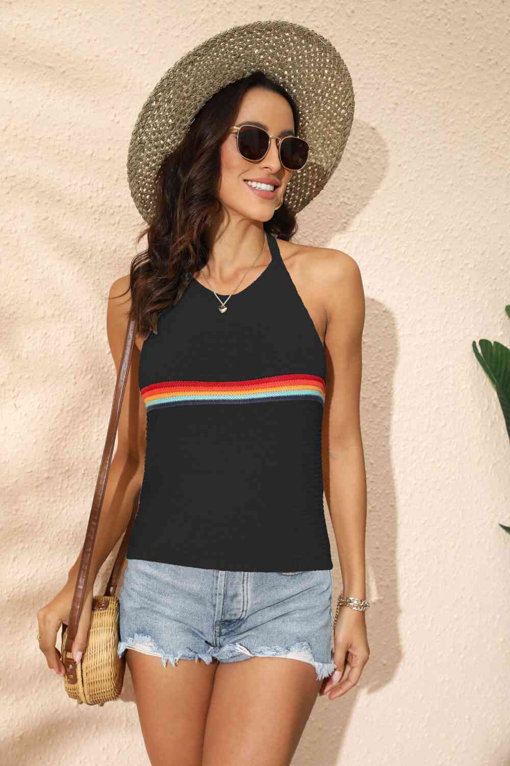 Rainbow Stripe Halter Neck Knit Tank - Mad Gringa Hats & Boutique