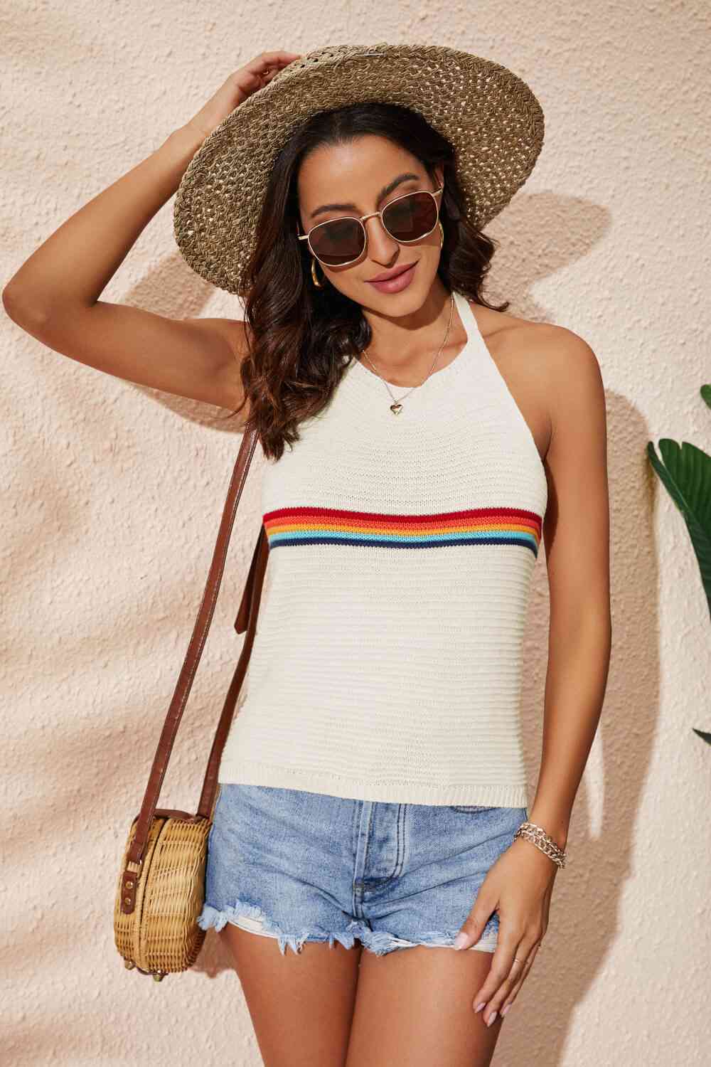 Rainbow Stripe Halter Neck Knit Tank - Mad Gringa Hats & Boutique