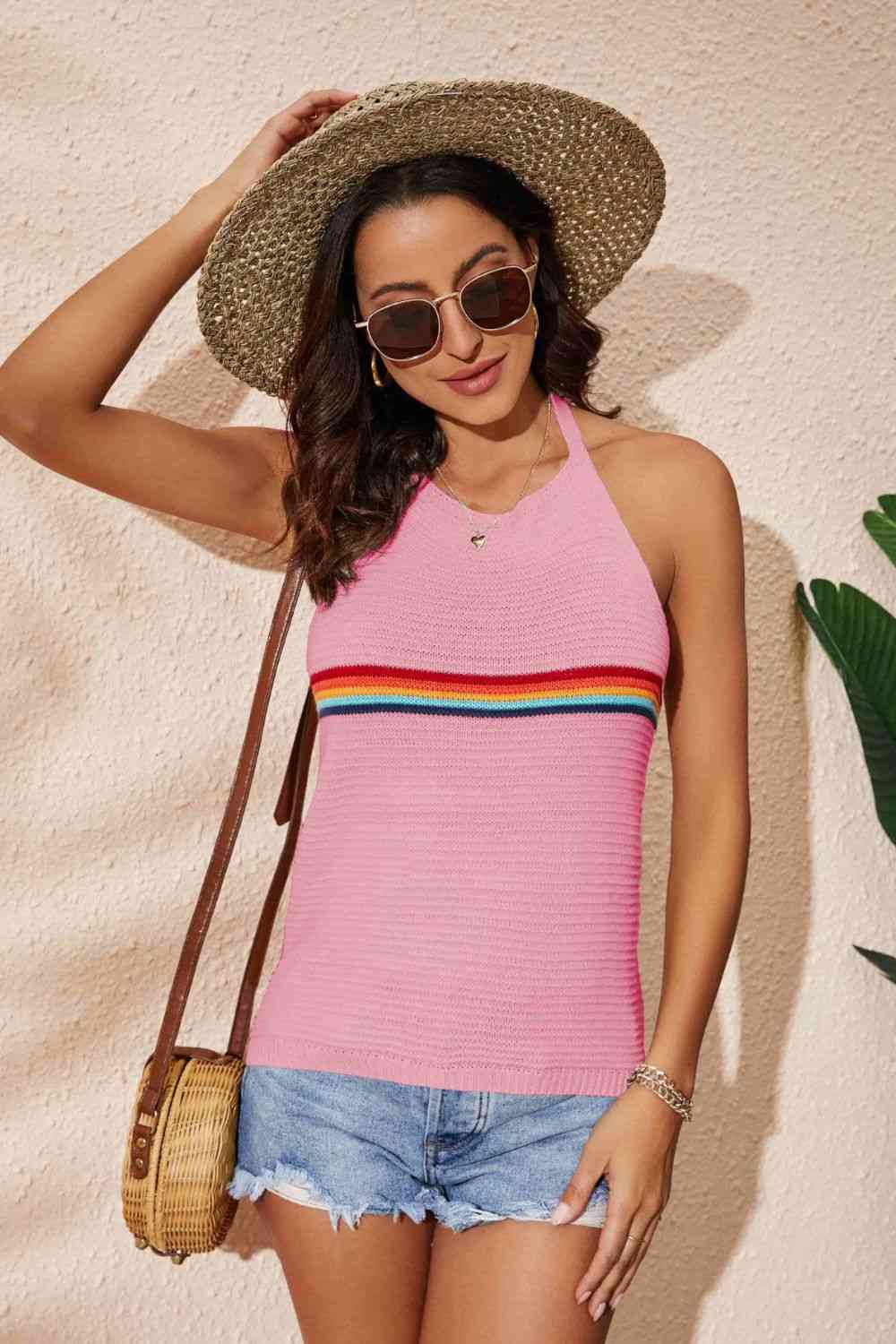 Rainbow Stripe Halter Neck Knit Tank - Mad Gringa Hats & Boutique