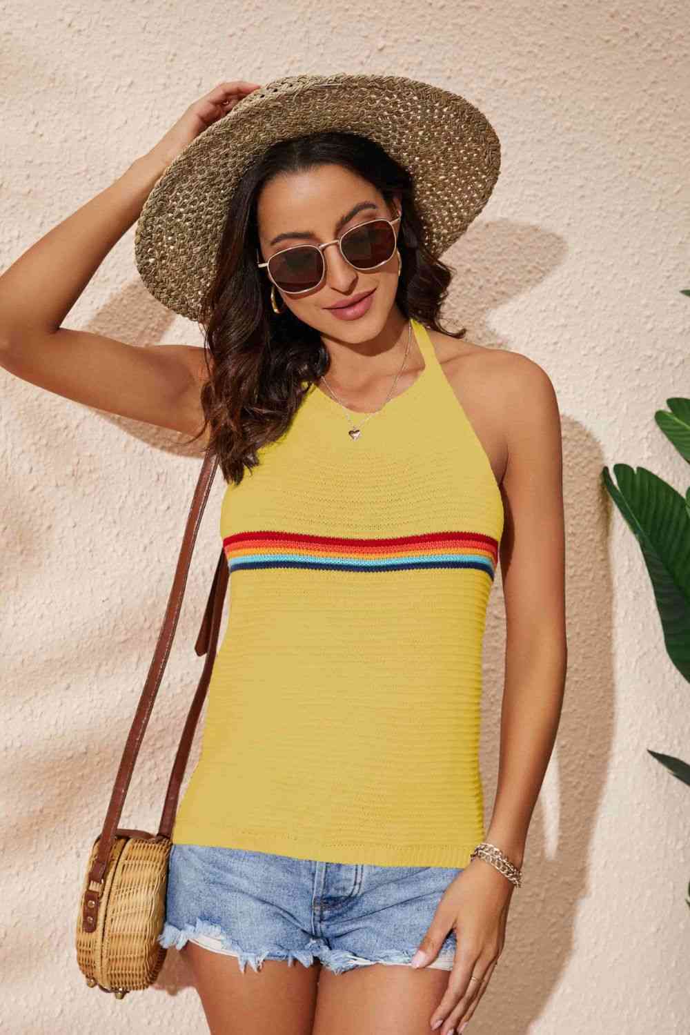Rainbow Stripe Halter Neck Knit Tank - Mad Gringa Hats & Boutique