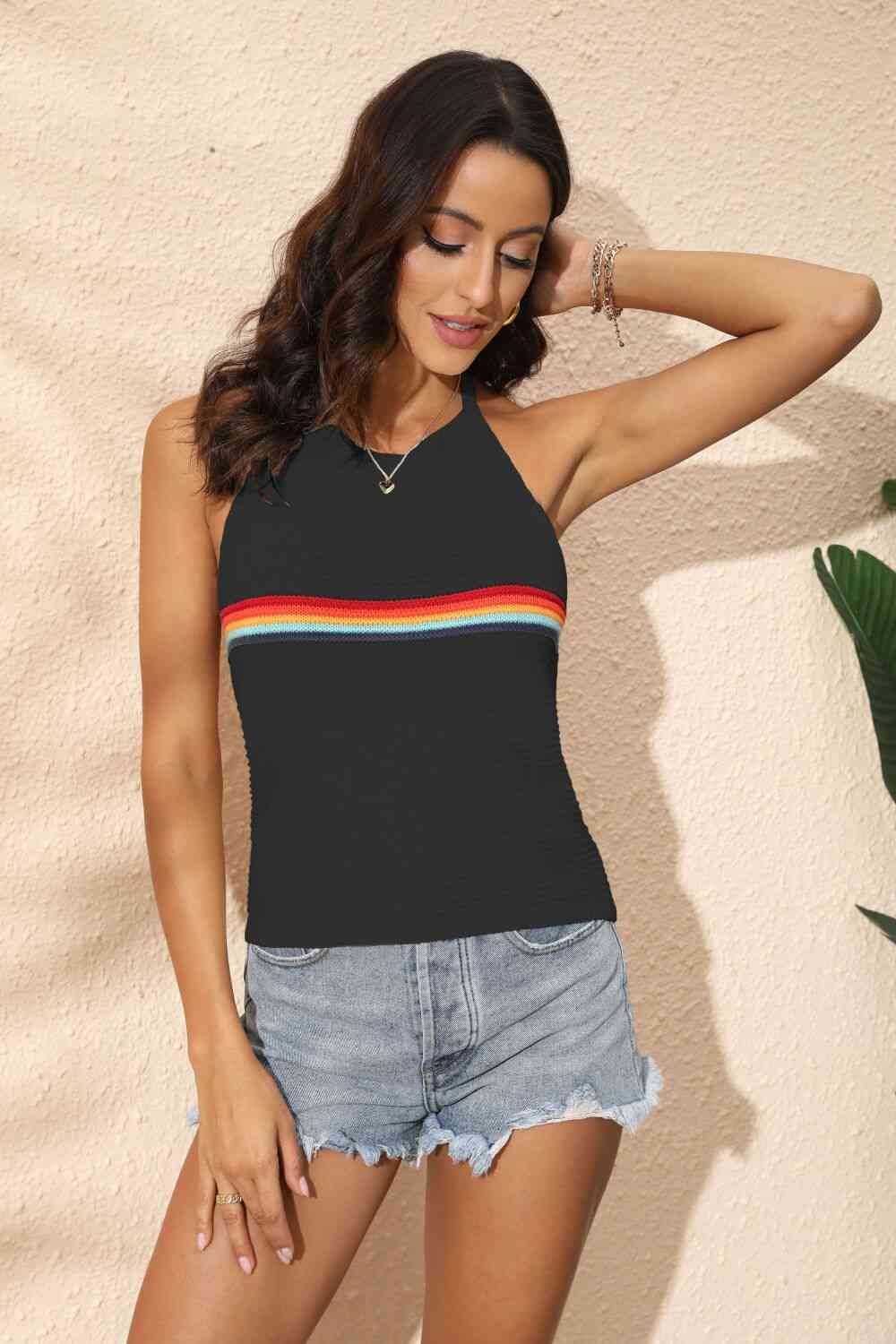 Rainbow Stripe Halter Neck Knit Tank - Mad Gringa Hats & Boutique