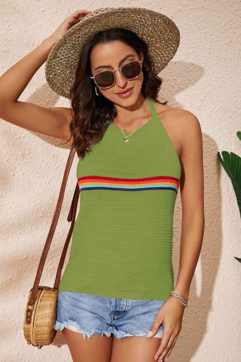 Rainbow Stripe Halter Neck Knit Tank - Mad Gringa Hats & Boutique
