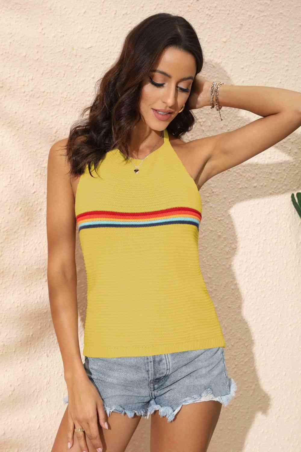 Rainbow Stripe Halter Neck Knit Tank - Mad Gringa Hats & Boutique